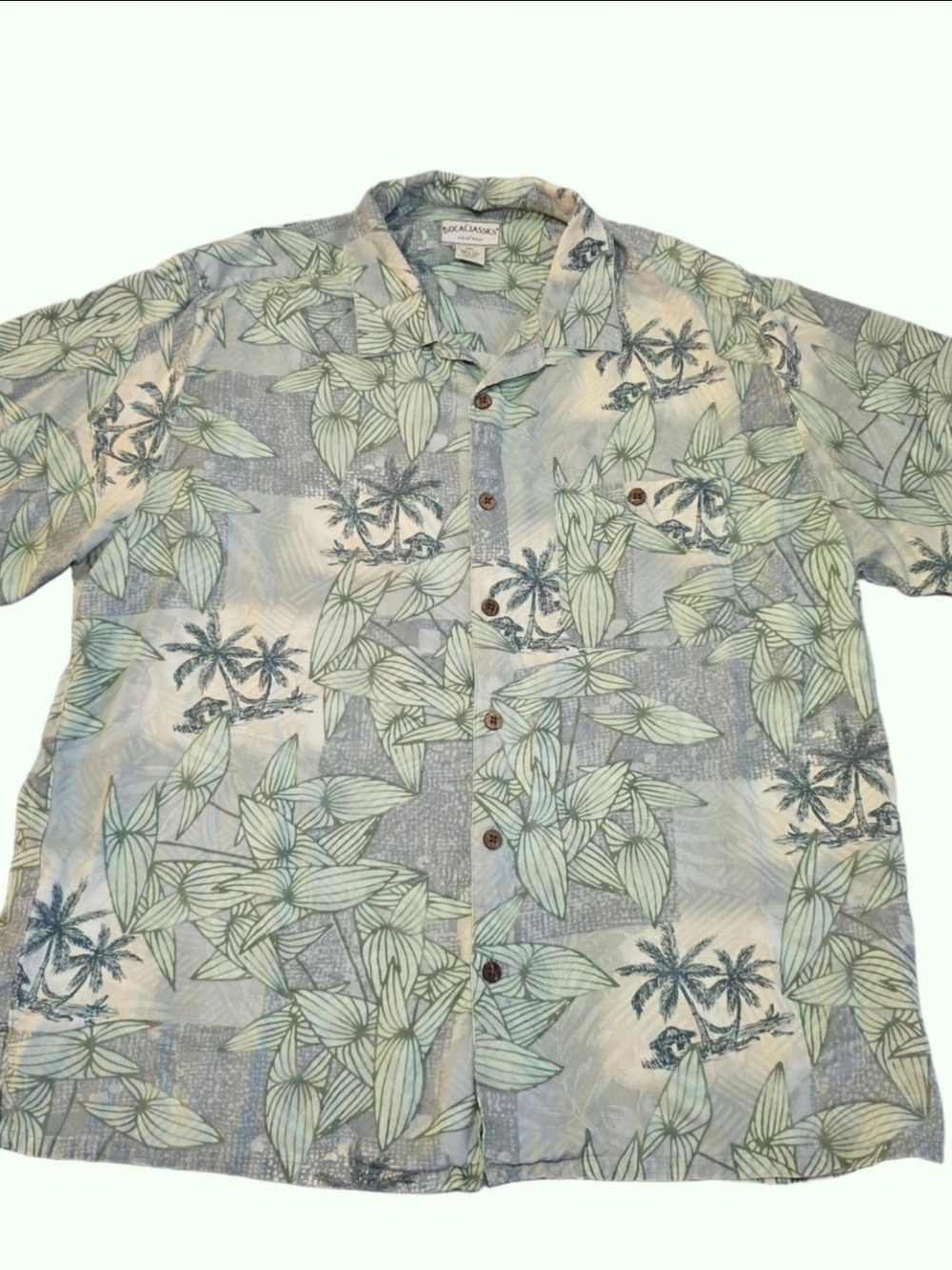 Boca Classics Island Wear XXL Silk Aloha Shirt Sage Palm Leaf